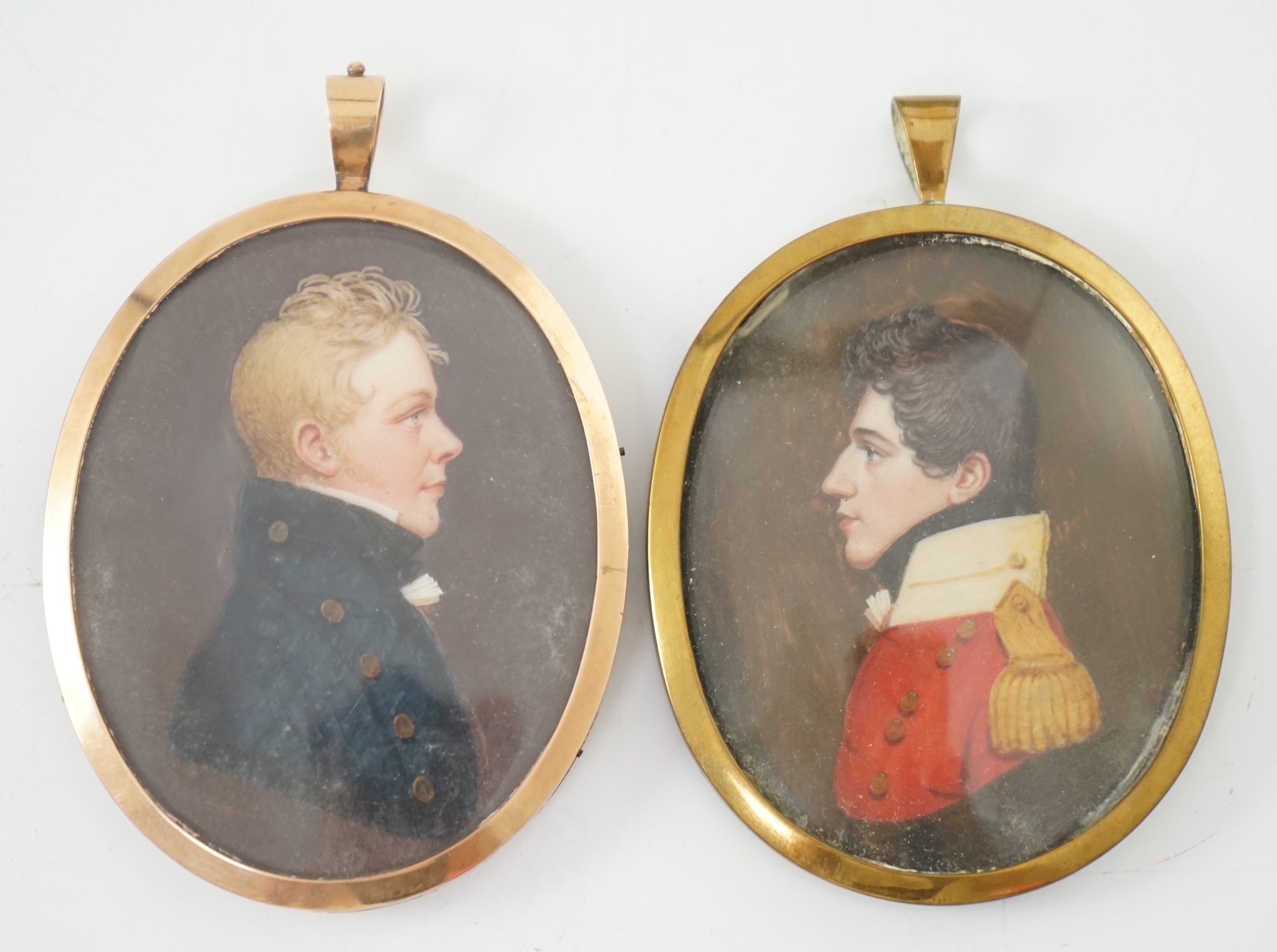 Mrs Anna Trewinnard (fl.1797-1806), Portrait miniatures of two army officers, watercolour on ivory, 6.5 x 5.3cm. & 6.8 x 5.4cm. CITES Submission reference TQRJHQEF